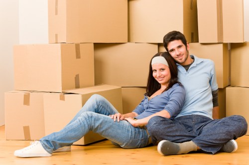 Removal van and packed boxes for a local Colliers Wood home move